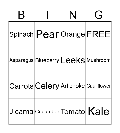 BING: Growing Healthy Kids Bingo Card