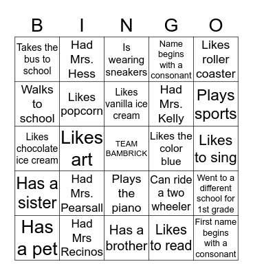 Welcome to Team Bambrick Bingo Card