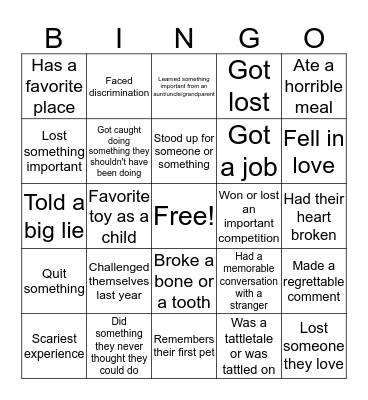 First Day Bingo Card