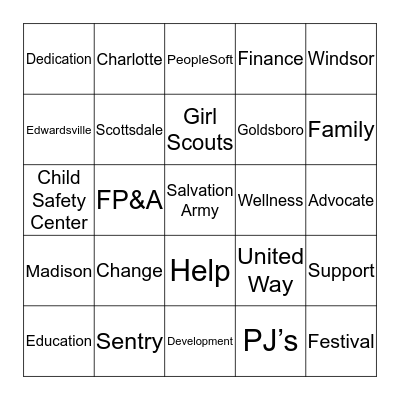 2019 United Way Finance BINGO Card