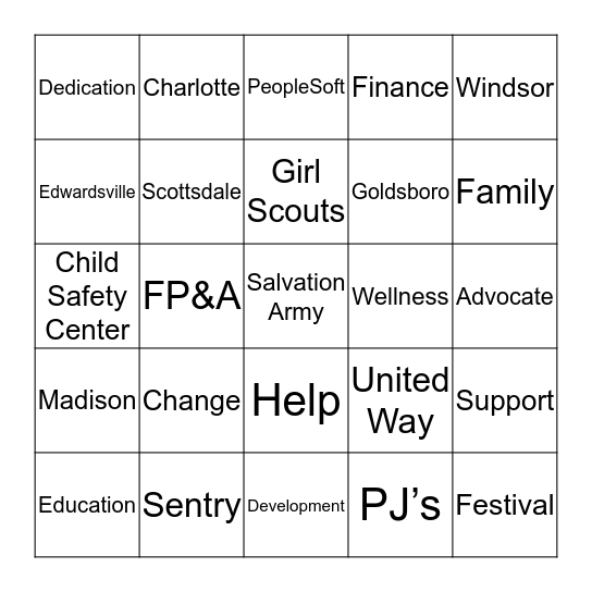 2019 United Way Finance BINGO Card