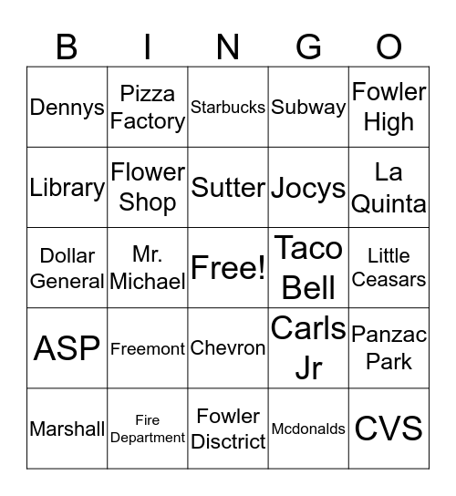 FOWLER BINGO Card