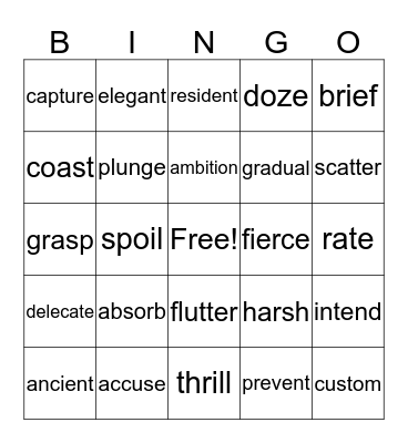 Vocabulary Bingo Card