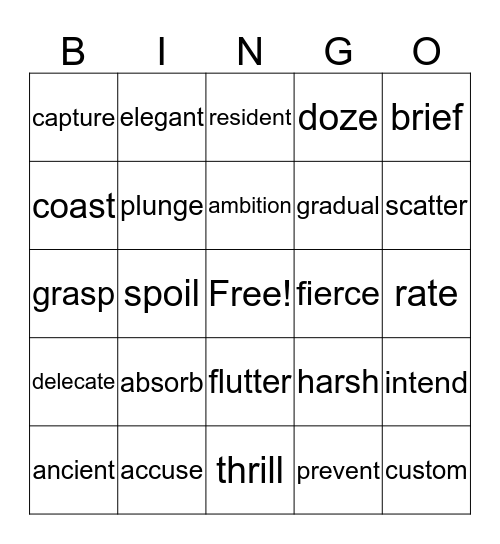 Vocabulary Bingo Card