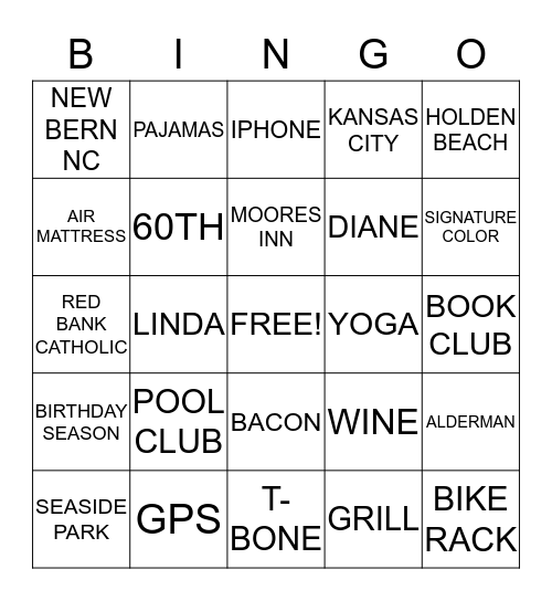 KATHIE'S 60TH BIG CHILL B-DAY WEEKEND Bingo Card