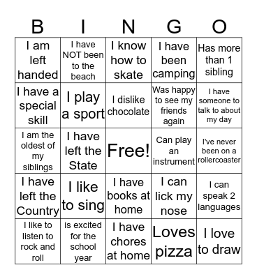 Ice Breaker Bingo Card