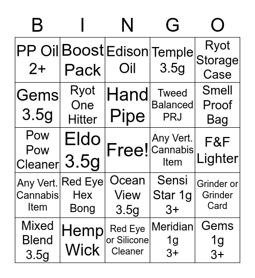 Bongo Bingo *finger guns* Bingo Card