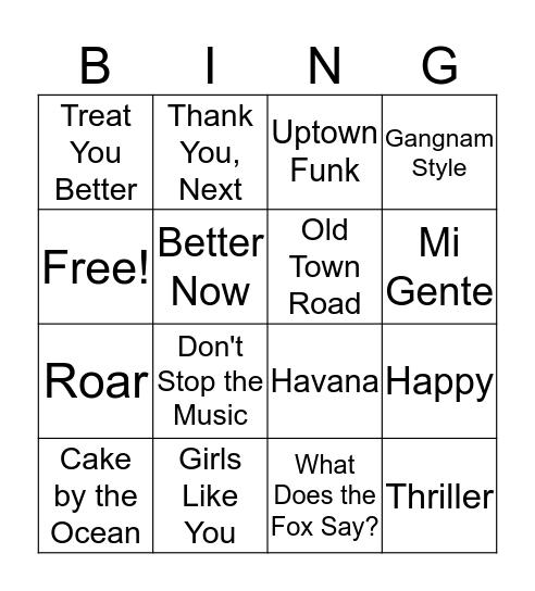 Music Bingo  Bingo Card