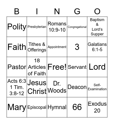 Associate Deacon  Bingo Card