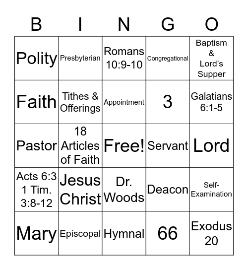 Associate Deacon  Bingo Card