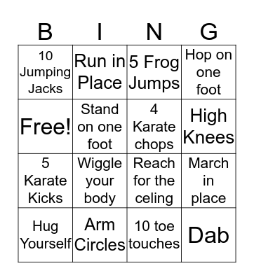 Movement Bingo Card