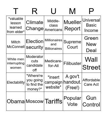 September Democratic Debates Bingo Card