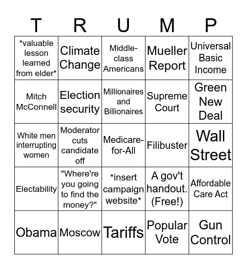 September Democratic Debates Bingo Card