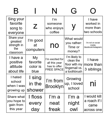 Untitled Bingo Card