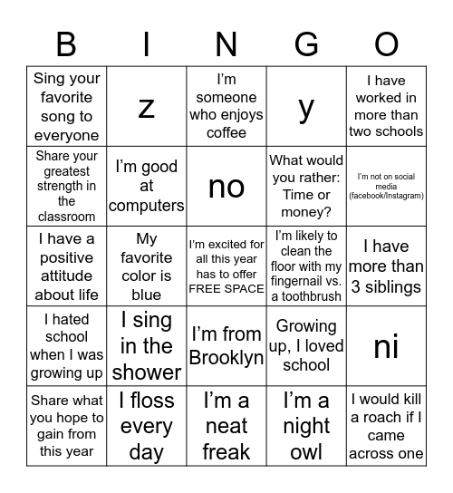 Untitled Bingo Card