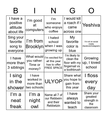 Getting to Know You Bingo Card