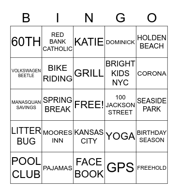KATHIE'S 60TH BIG CHILL B-DAY WEEKEND Bingo Card