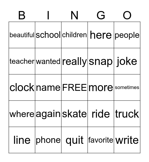 Word Wall Bingo Card