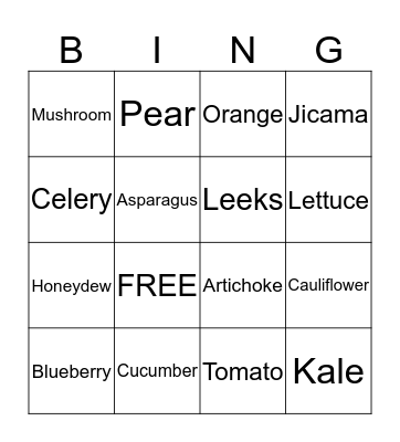 BING: Growing Healthy Kids Bingo Card