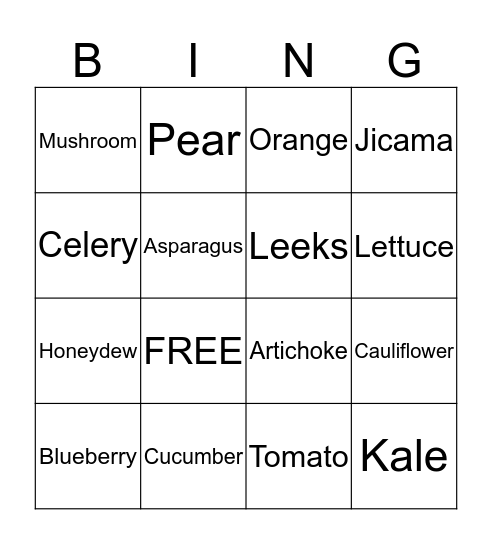 BING: Growing Healthy Kids Bingo Card