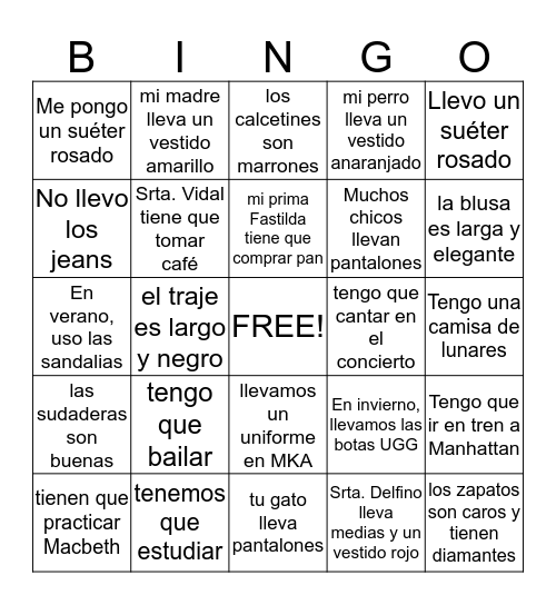 Unidad 4 Paso 1 BINGO Card