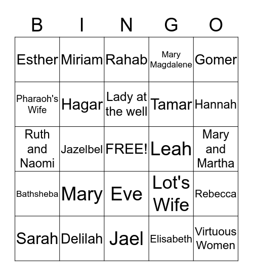 Bingo Ladies of the Bible Bingo Card