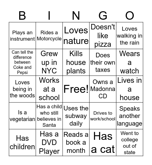 Get to Know Your Course-mates! Bingo Card