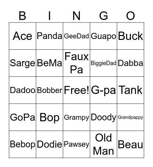 Names for Grandfather Bingo Card