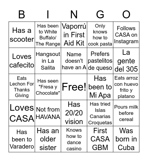 CASA Bingo Card