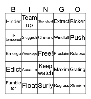 Vocabulary Bingo Card