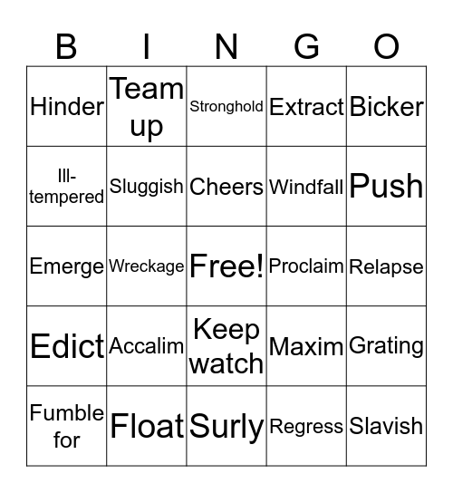 Vocabulary Bingo Card