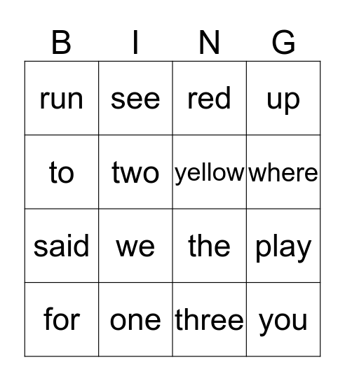 Sight Word BINGO 2 Bingo Card