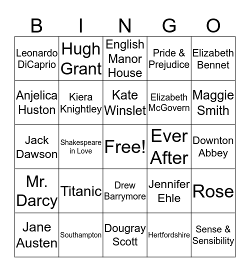 Kate's Bridal Shower Bingo Card