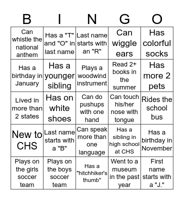Middle School BINGO: Find someone who... Bingo Card