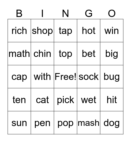 Short Vowels Bingo Card