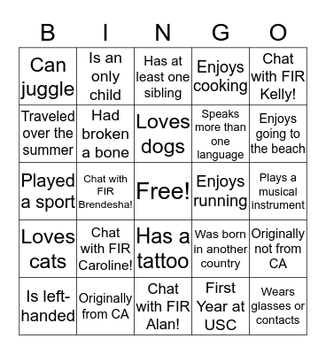 IRC Faculty Meet and Greet: Human Bingo! Bingo Card