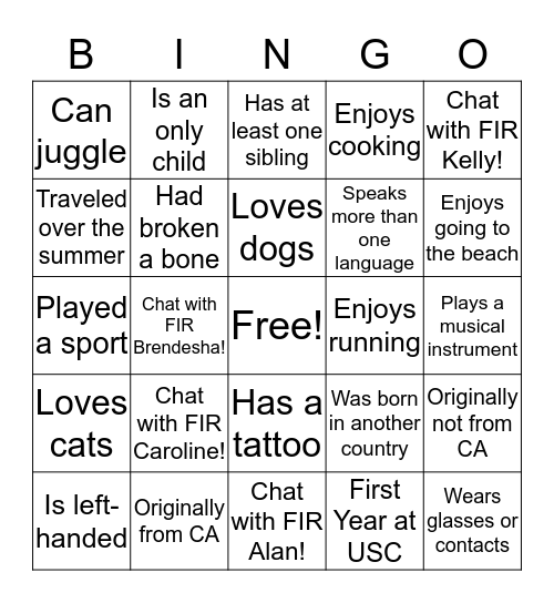 IRC Faculty Meet and Greet: Human Bingo! Bingo Card