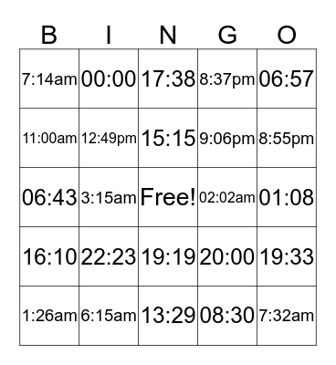 Time Bingo Card