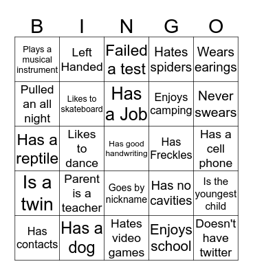 Get to Know you Bingo Card
