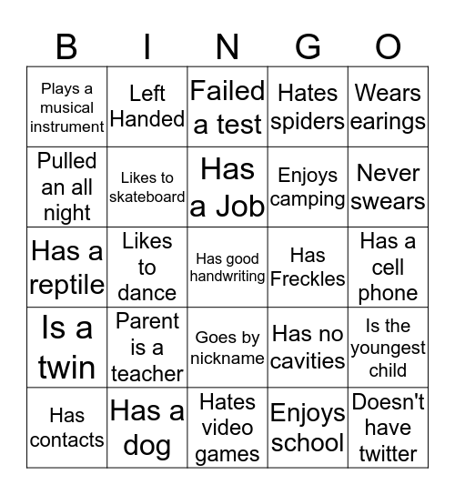 Get to Know you Bingo Card