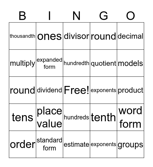 My Math Scavenger Bingo Card