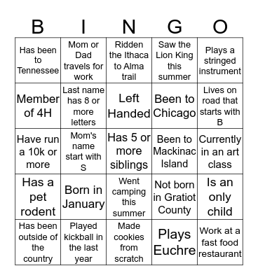 My Classmates! Bingo Card