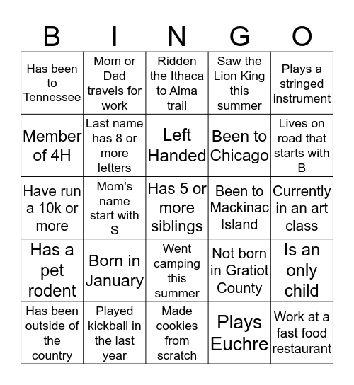 My Classmates! Bingo Card