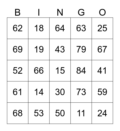 Number BINGO 1-90 Bingo Card