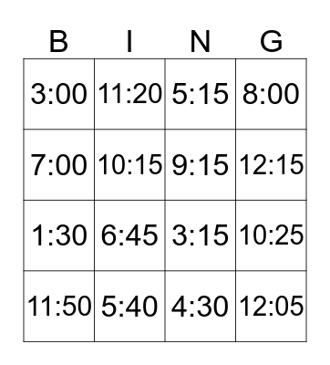 G2B Time Revision Bingo Card