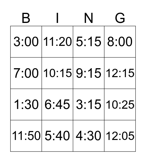 G2B Time Revision Bingo Card