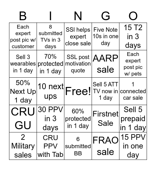 TEAM  Bingo Card