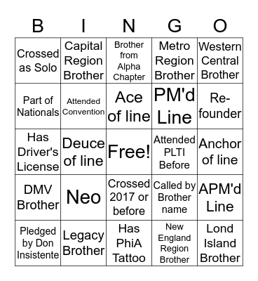 Brother Bingo Card