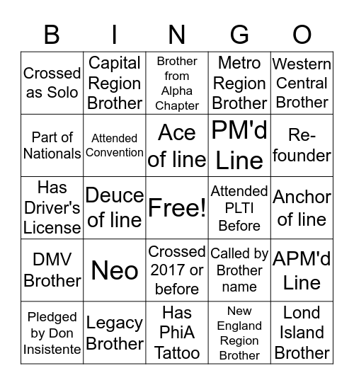 Brother Bingo Card