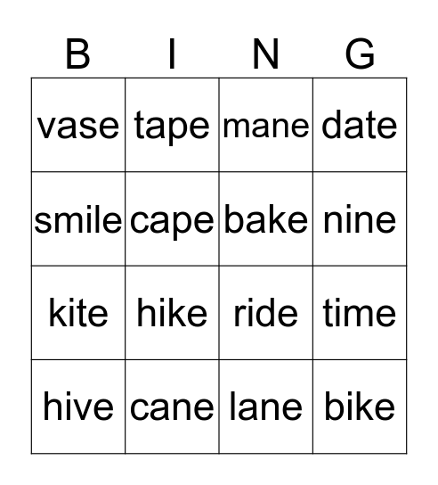 Phonics Long Vowels 1 Bingo Card